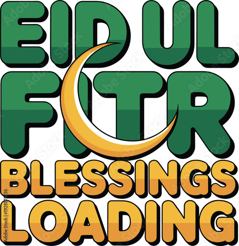 Eid ul fitr blessings loading greeting with crescent moon and green font