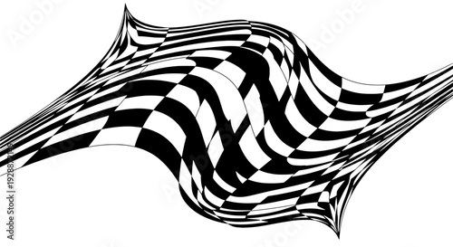 Dynamic illustration of checkered pattern flowing across a wavy surface, viewed from above.