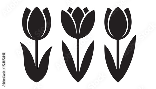 black color Tulip flowers set of silhouette vector illustration, solid white background