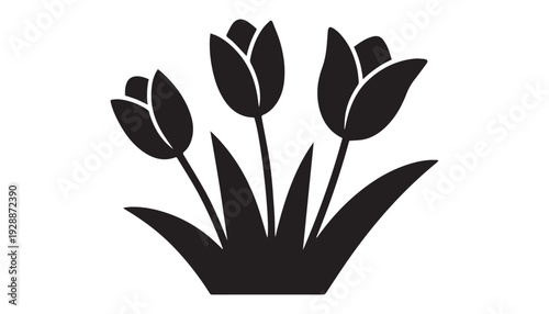 black color Tulip flowers set of silhouette vector illustration, solid white background