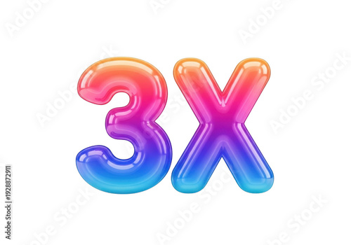 3x symbol with vibrant gradient colors and glossy effect isolated on transparent background