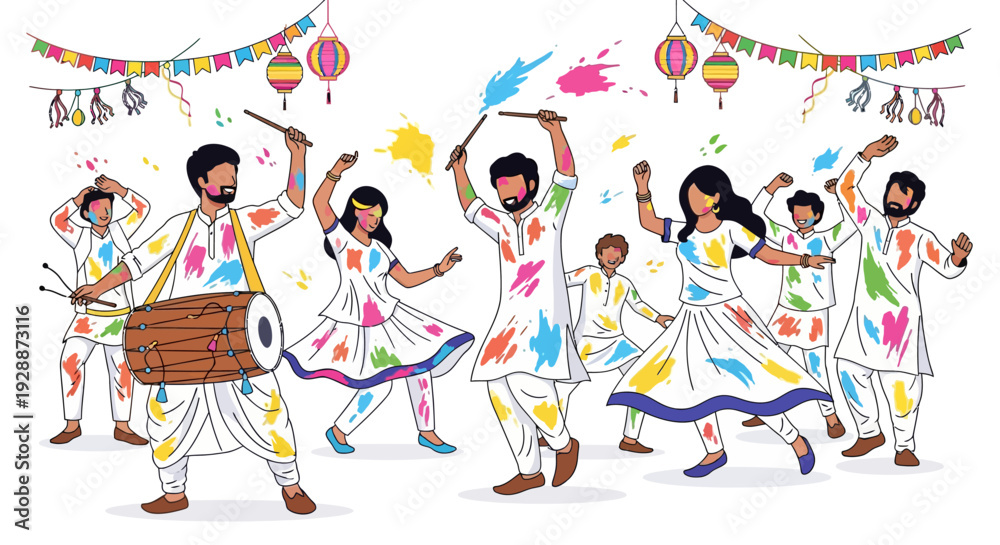 Fototapeta premium Energetic Holi Dance Celebration With Dhol Drums