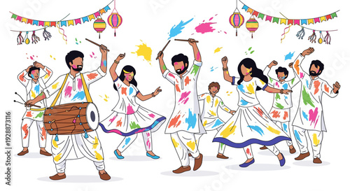 Energetic Holi Dance Celebration With Dhol Drums
