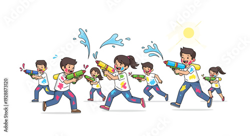 Excited Kids Playing With Water Guns