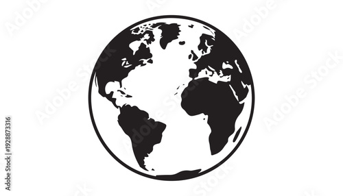 black color globe of silhouette vector illustration, solid white background