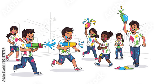 Joyful Children Celebrate Holi With Pichkaris