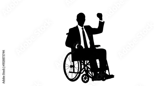 Empowered professional in a wheelchair celebrating significant achievement and demonstrating resilience in the business world