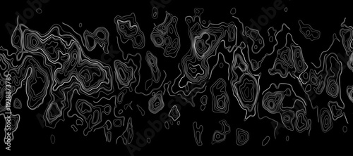 Abstract Monochrome Topographic Map with Intricate Contour Lines – Seamless Black and White Vector Illustration, Modern Geometric Terrain Pattern, Digital Cartography Inspired Technology Texture.
