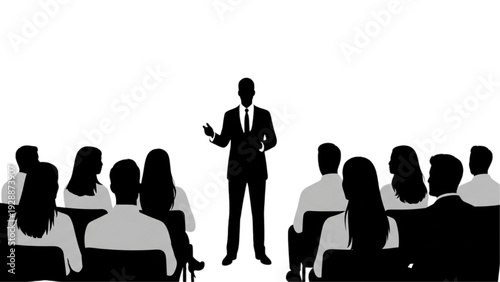 Speaker addressing an audience during a presentation or lecture