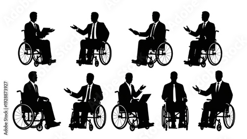 Set of diverse individuals with disabilities using wheelchairs for mobility