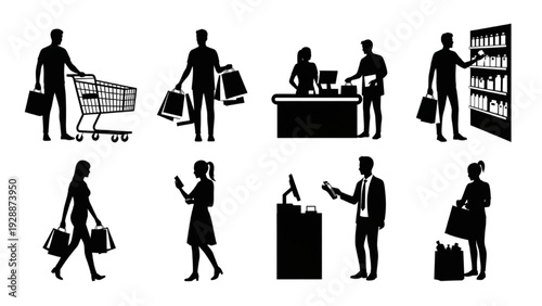 Shopping People Silhouettes Collection Diverse Activities and Scenarios