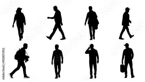 Diverse Group of People Silhouettes in Various Poses and Activities
