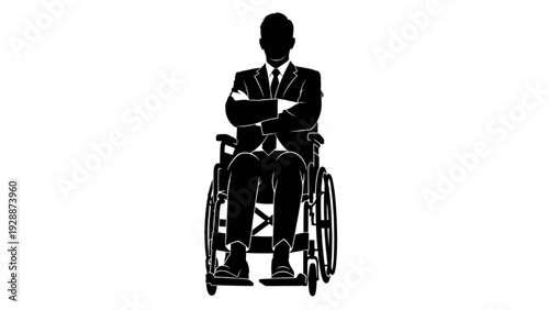 Silhouette of a man in a wheelchair with arms crossed, symbolizing determination and strength