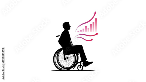 Concept of a disabled person achieving business growth and professional success, symbolizing empowerment and overcoming challenges