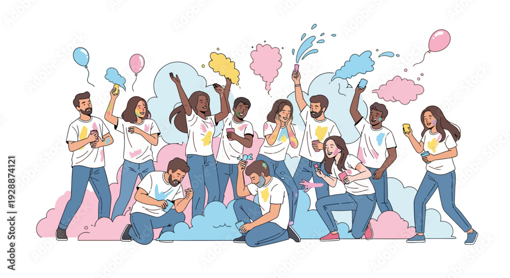 Fototapeta premium Joyful Friends Celebrate Holi With Color Splash