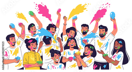 Joyful Holi Celebration With Powder and Water