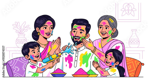 Joyful Indian Family Holi Festivities
