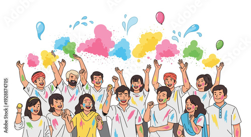 Joyous Crowd Celebrating Holi Festival