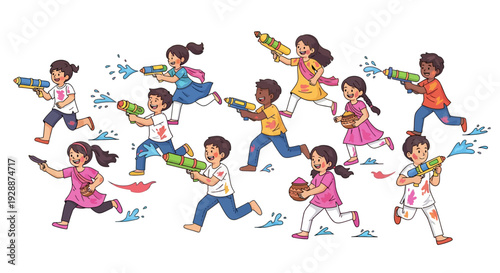 Kids Chasing With Colored Powder Fun