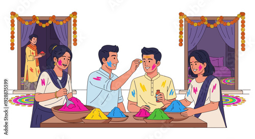 Vibrant Holi Preparation Friends Celebration