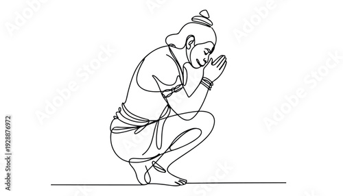 One continuous line illustration of an  Hanuman, isolated on white background.