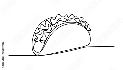 One continuous line illustration of an tacos , isolated on white background.