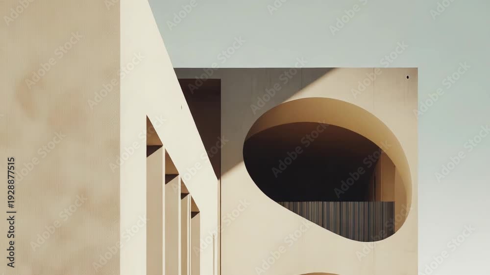 Concrete modern building facade with rounded openings creating abstract ...
