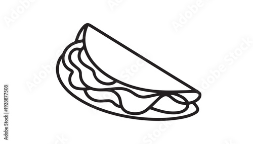 One continuous line illustration of an taco, isolated on white background.