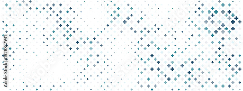Medical pattern with halftone crosses creates a clean hospital background. Modern health texture with plus signs in blue and white tones for healthcare presentations.