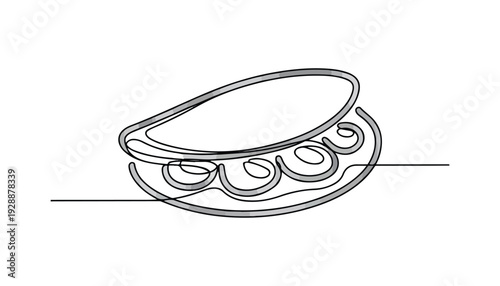 One continuous line illustration of an taco, isolated on white background.