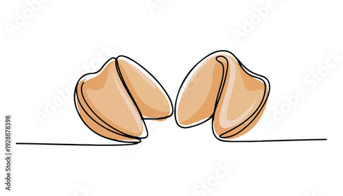 One continuous line illustration of an Fortune cookie, isolated on white background.