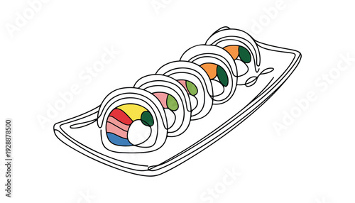 One continuous line illustration of an sushi, isolated on white background.