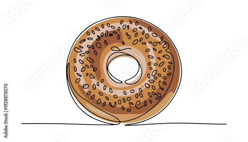 One continuous line illustration of an bagel, isolated on white background.