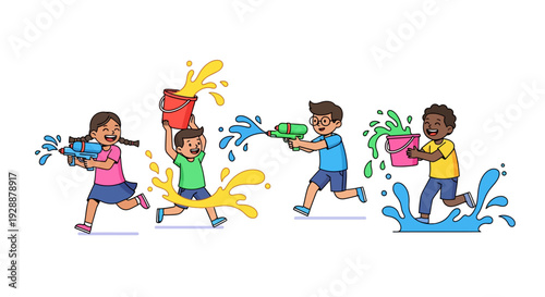 Excited Children Splashing With Pichkaris