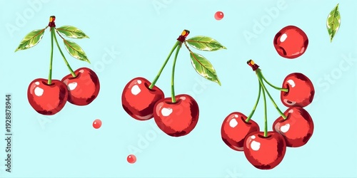 Hand-drawn cherry artwork with playful typography, a charming graphic for textile design, evoking fresh, seasonal fruit,  design,  country