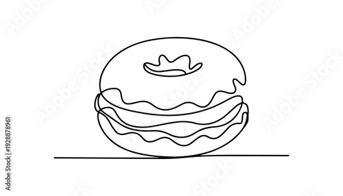 One continuous line illustration of an bagel, isolated on white background.