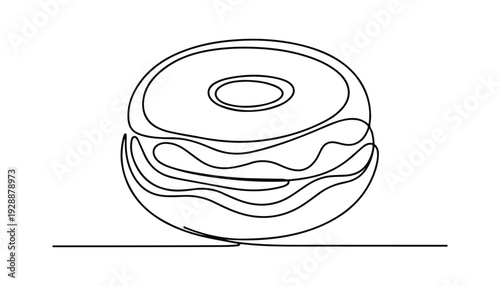 One continuous line illustration of an bagel, isolated on white background.
