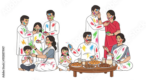 Family Holi Celebration With Abeer Paste