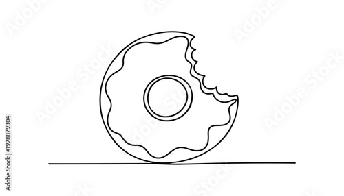 One continuous line illustration of an bagel, isolated on white background.