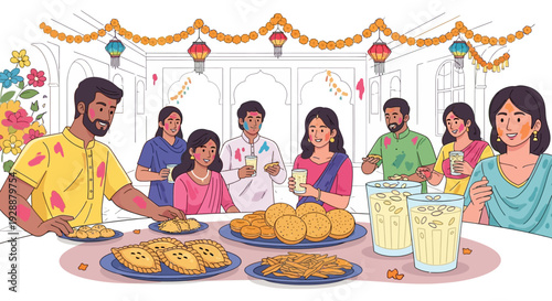Holi Friends Sharing Traditional Delicacies