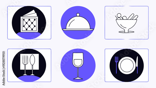 Modern restaurant icons set for menu design and food service branding