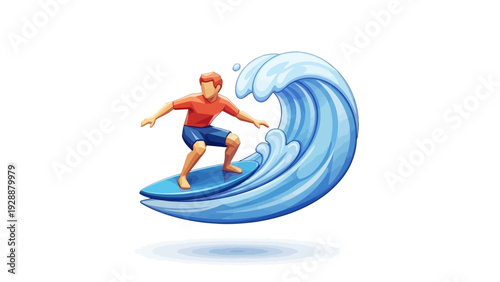 Dynamic illustration of a skilled surfer riding a powerful ocean wave, embodying the thrill and freedom of water sport adventures
