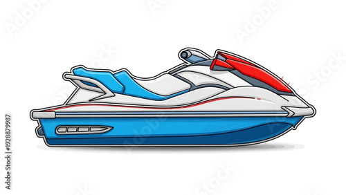 Dynamic vector illustration of a modern personal watercraft, showcasing its sleek design and vibrant colors, ideal for water sports, thrilling recreation, and summer adventures