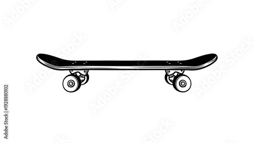A black and white illustration of a skateboard, a popular piece of sports equipment for recreational activities