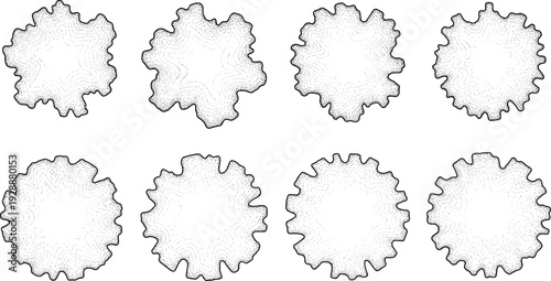 Fractal snowflake inspired abstract shapes, iterative geometric line art, evolving contour patterns, complex mathematical design for creative illustration