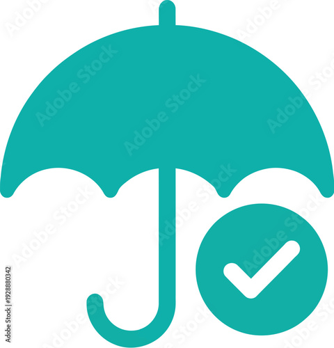 Umbrella with check mark icon for protection and confirmation
