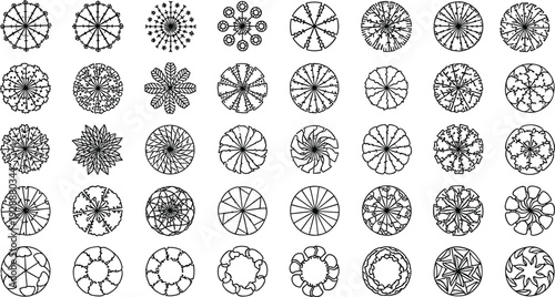 Intricate circular geometric vector illustration, colorful mandala patterns, symmetrical spirograph designs, decorative abstract motifs, artistic symmetry exploration, ornamental floral elements