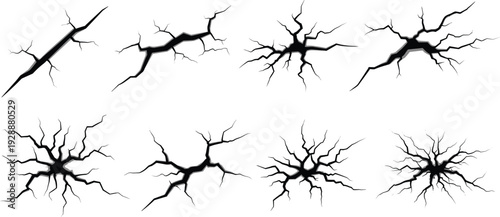Progressive crack pattern vector illustration, surface fracture design, material damage simulation graphic, branching cracks artwork, structural engineering texture