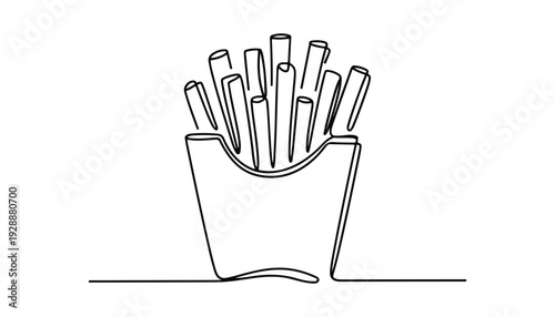 One continuous line illustration of an french fry, isolated on white background.