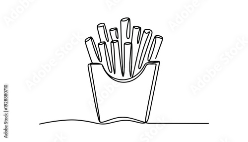 One continuous line illustration of an french fry, isolated on white background.